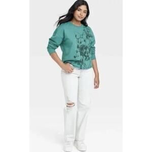 Disney Mickey And Friends Women's Crop Top Print Crew Neck Sweatshirt Sz XL